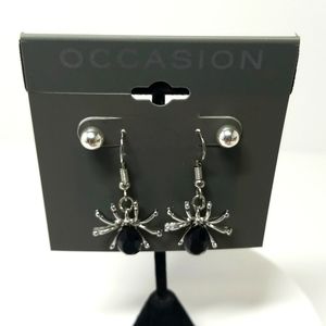 Occasion Womens  Silver Tone Spider Halloween Faux Gemstone Party Earrings